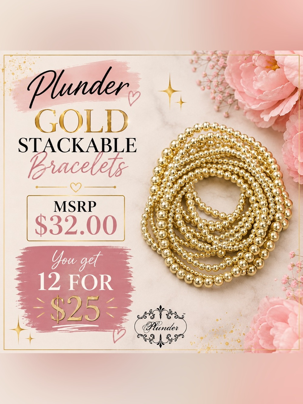 Plunder Gold Beaded Stack Bracelets - Shiny Gold Set